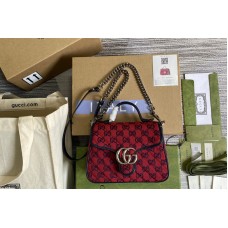 Gucci 583571 GG Marmont Multicolor mini-tas met handvat aan de bovenkant in  rood en blauw diagonale matelassé GG canvas namaak tassen kopen ,Replica,  nep